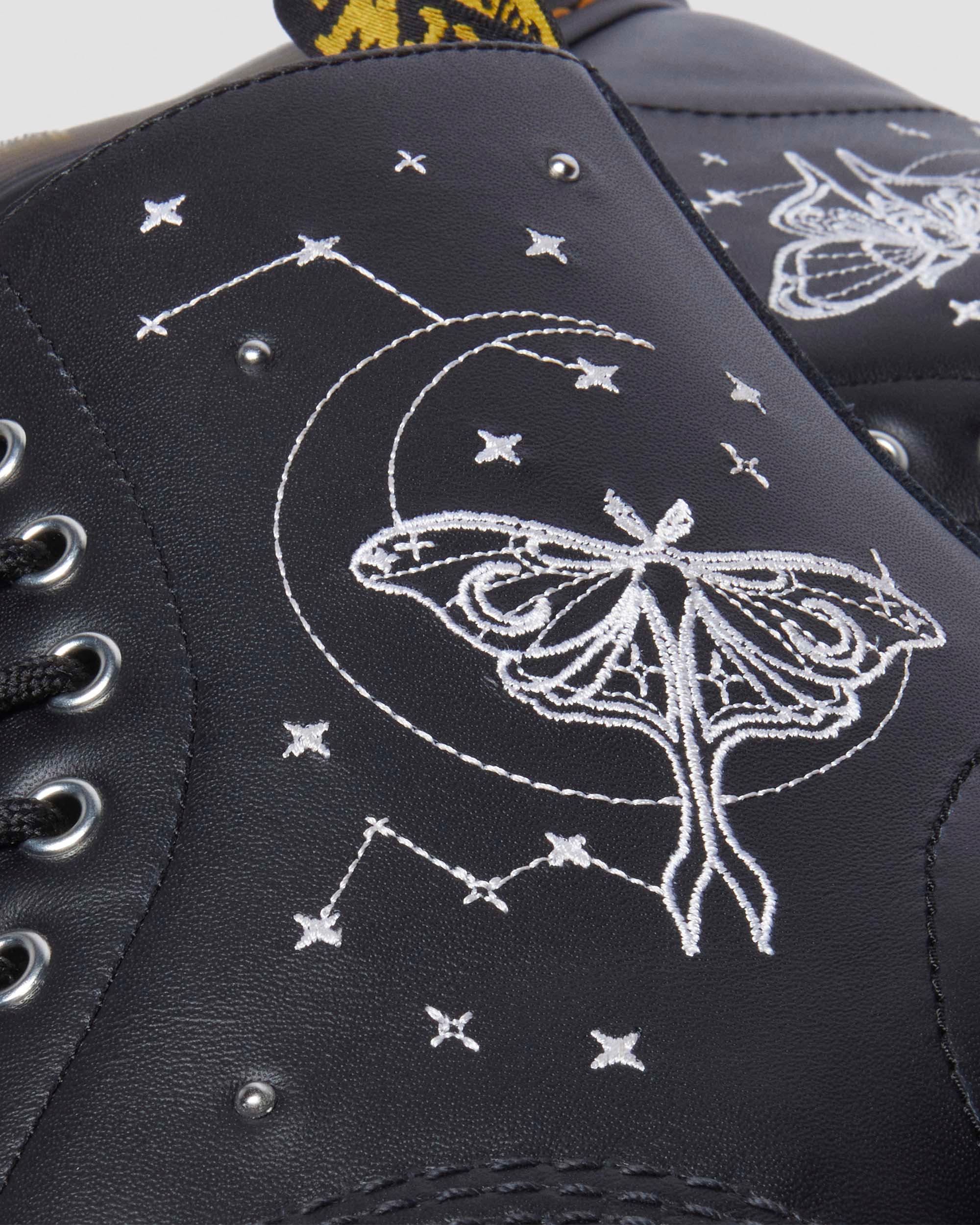 1460 Celestial Moth Embroidered Lace Up Leather Boots