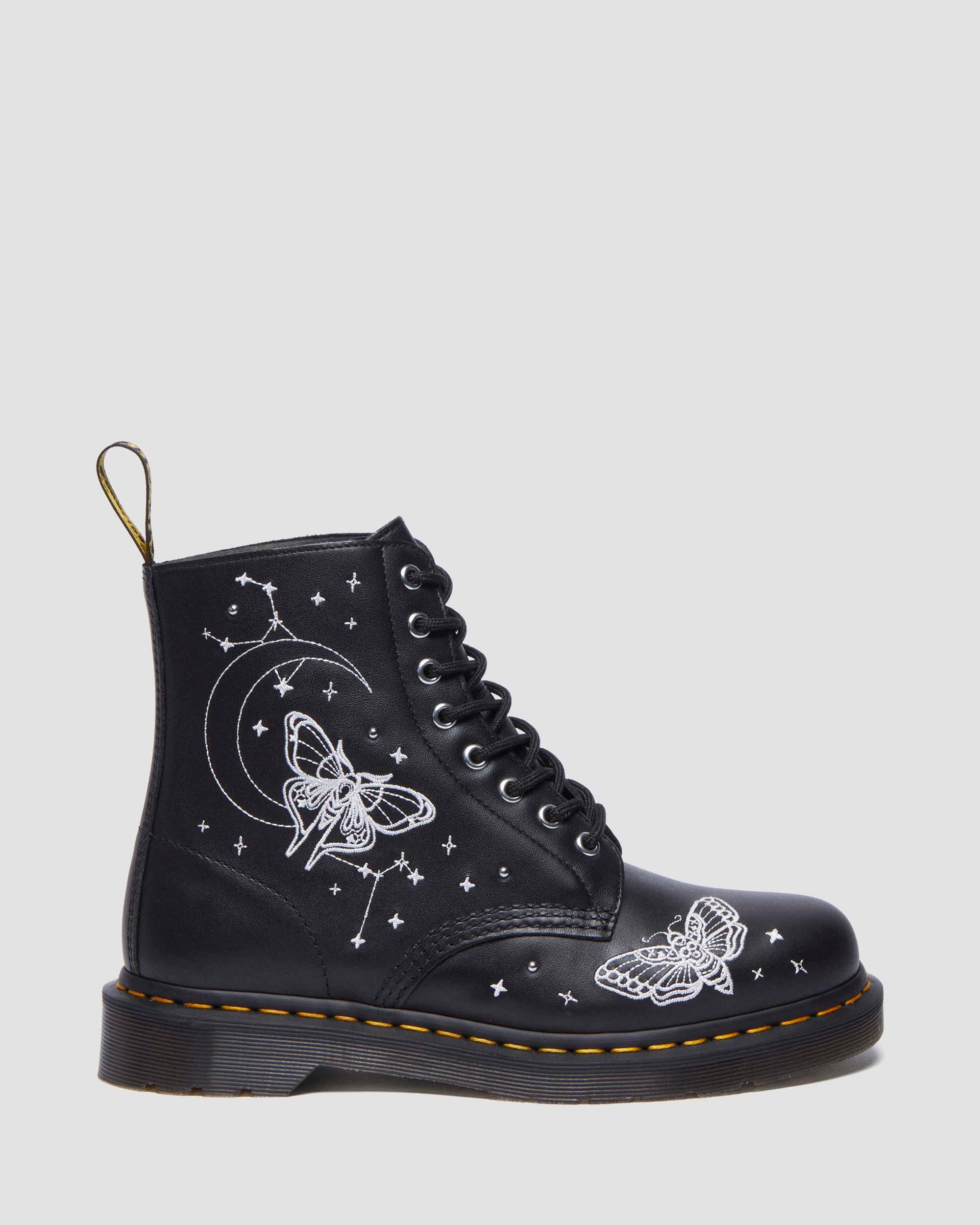 1460 Celestial Moth Embroidered Lace Up Leather Boots