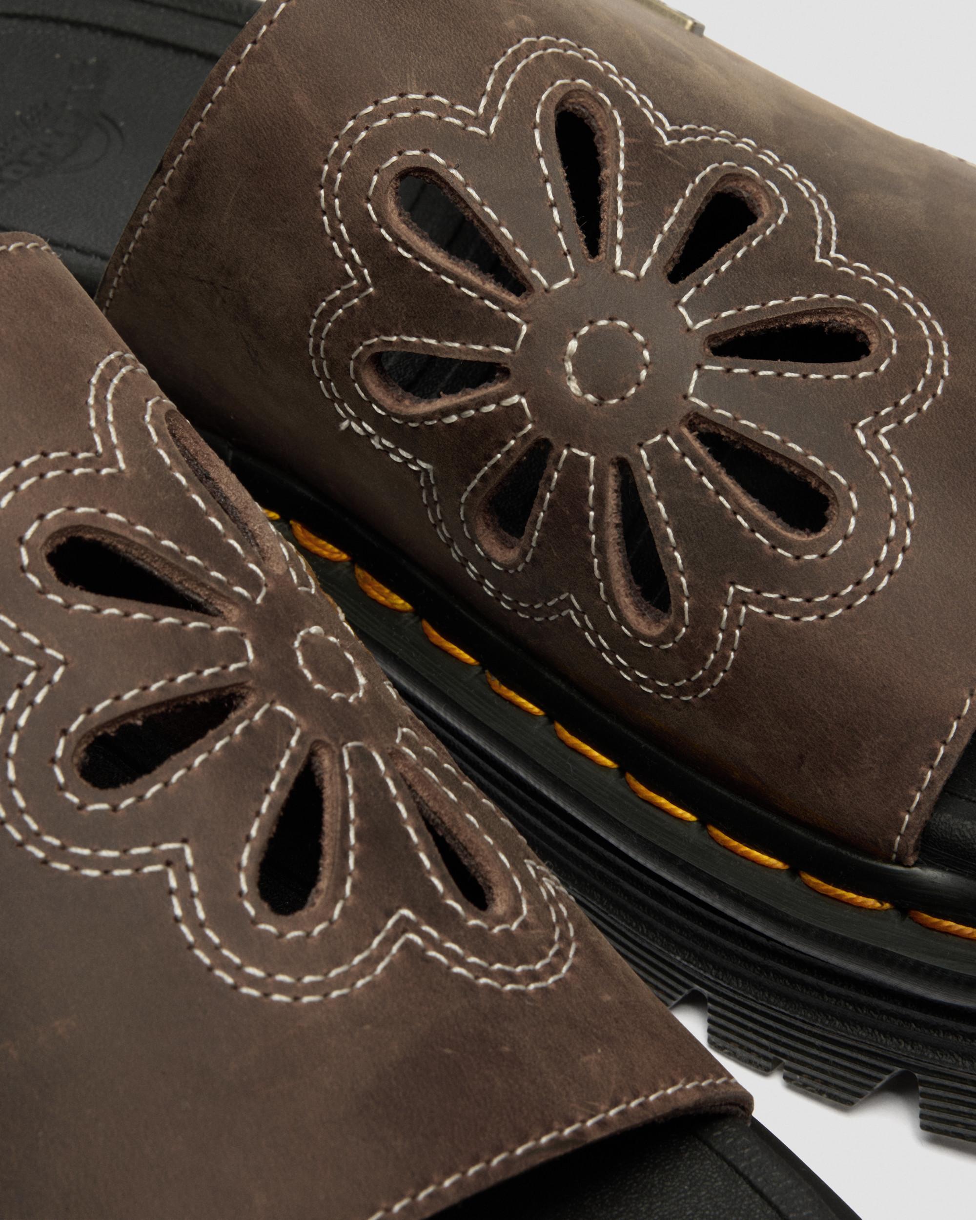 Zebzag Flower Crazy Horse Leather Slides