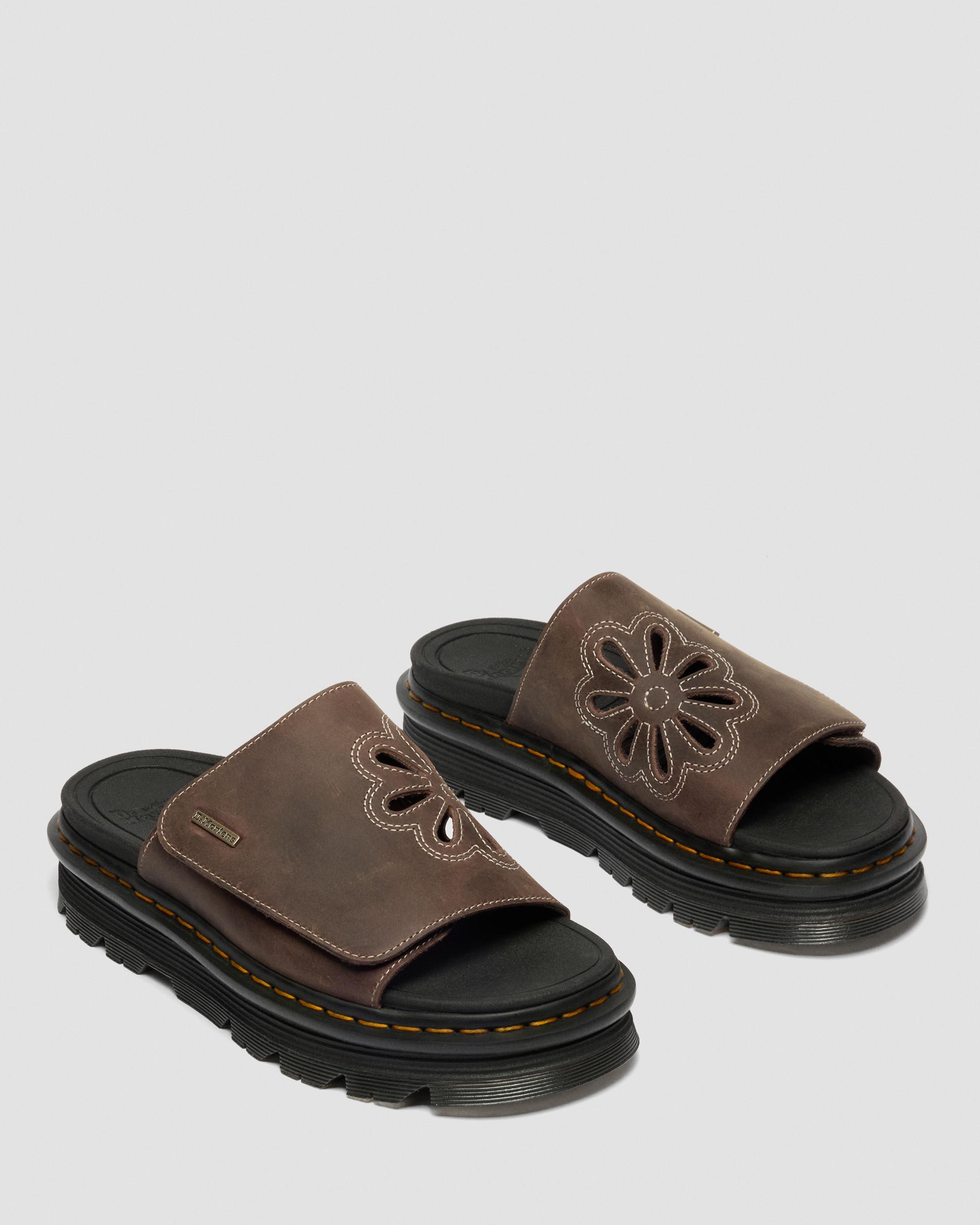 Zebzag Flower Crazy Horse Leather Slides